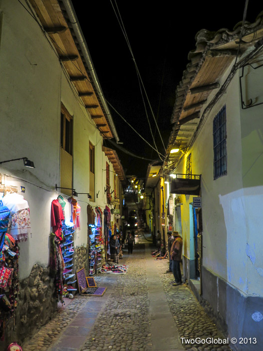 Our narrow hotel street by night