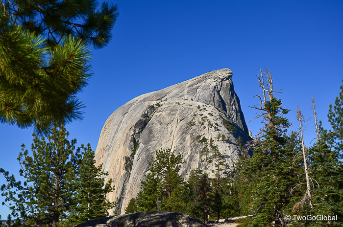 Half Dome with the cables running straight up the center
