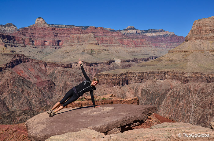 Andrea in a plank pose on the South Kaibab trail