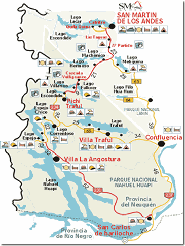 Los siete lagos route map