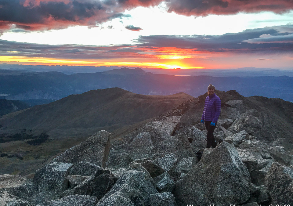 Andrea on the summit of Mt Harvard, Colorado’s third highest 14er