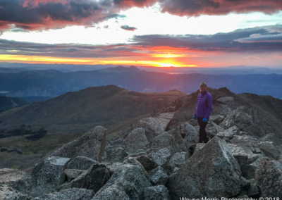 Andrea on the summit of Mt Harvard, Colorado's third highest 14er