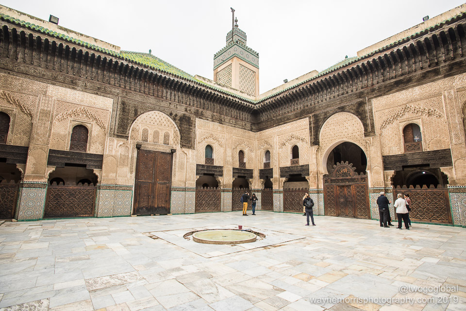 Main courtyard and minaret of Medersa Bou Inania, a Grand Mosque and religious institution
