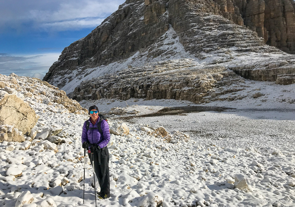 Andrea loving life in the Val di Tita, Piz Pisciadù behind