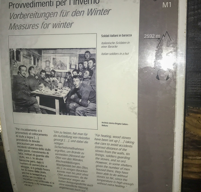 One of the info boards located inside the Lagazuoi tunnel