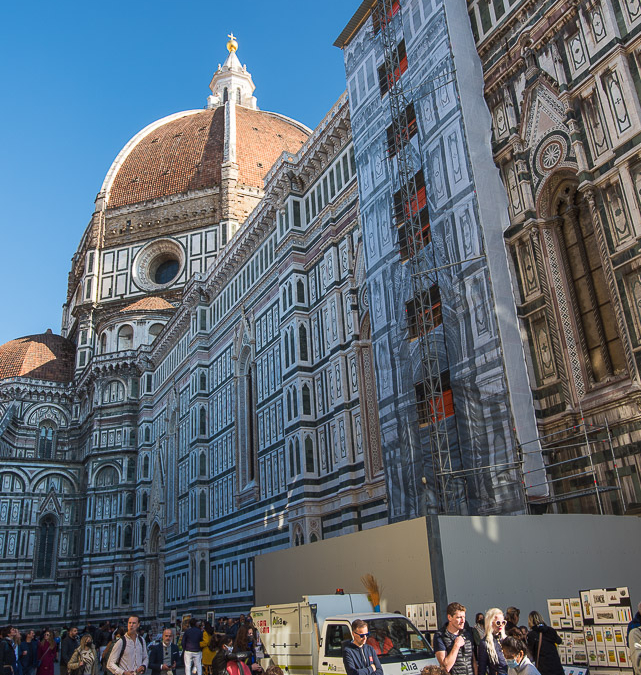 A busy day in Florence at Piazza del Duomo