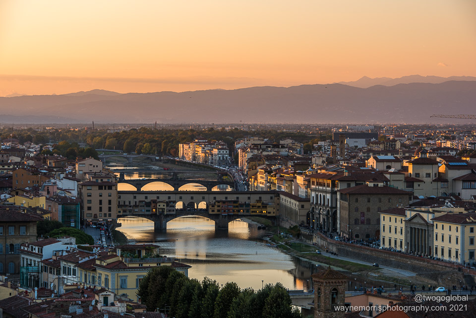 Ponte Vecchio and Florence at sunset
