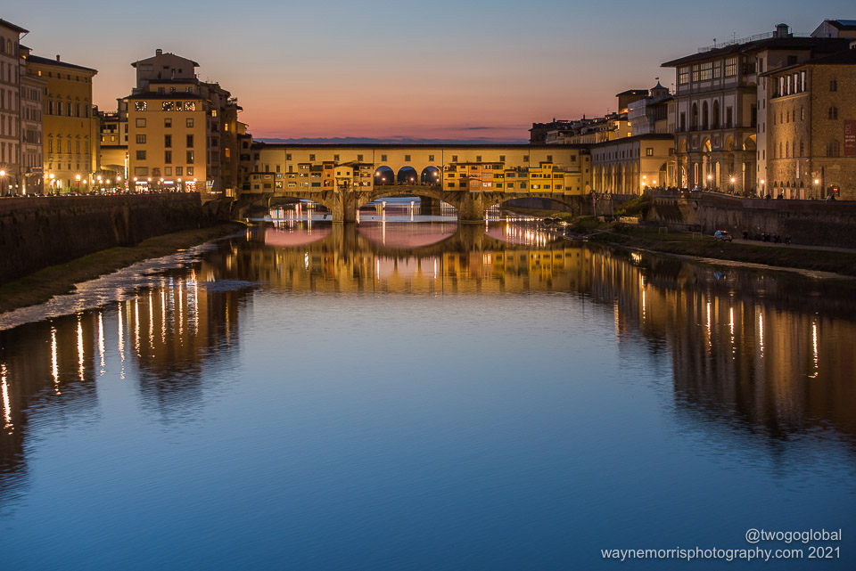 Ponte Vecchio over the Arno River at sunset