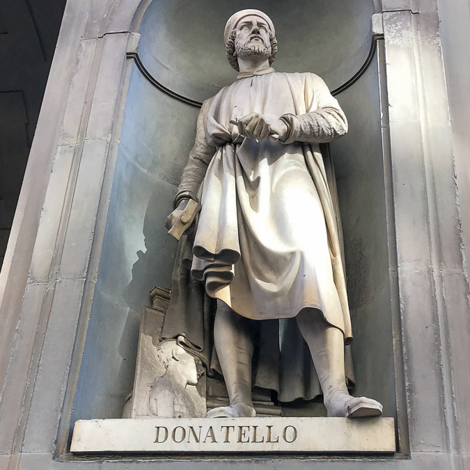 Donatello sculpture outside of the Uffizi Gallery