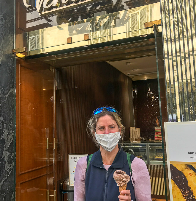 Andrea enjoying gelato outside of Venchi