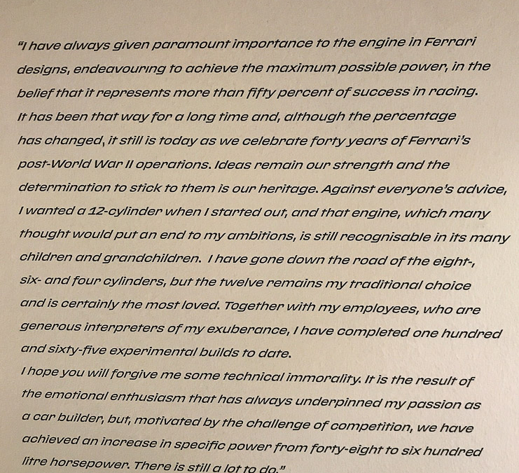 Enzo Ferrari on the occasion of the launch of the F40 in 1987